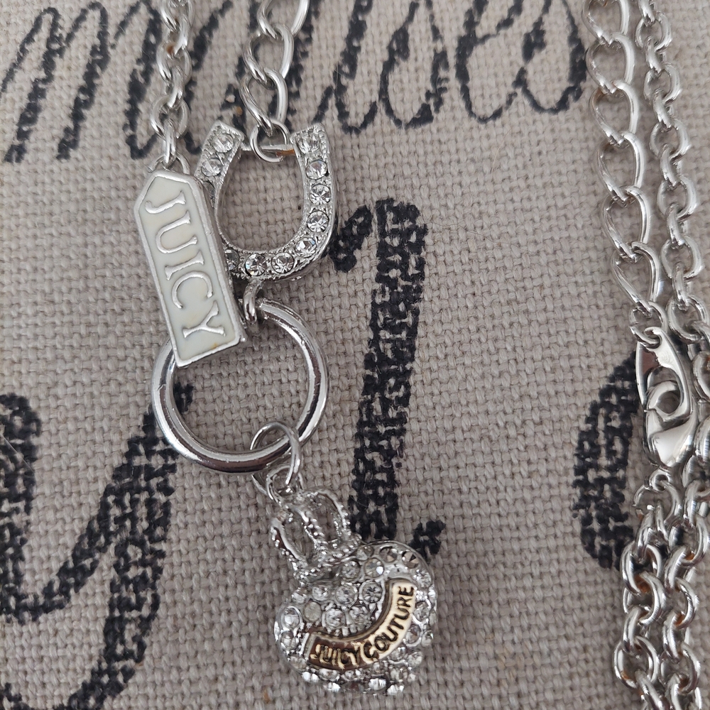 JUICY COUTURE SILVER TONE CHARM NECKLACE BRACELET SET - Bling Logo - Horseshoe